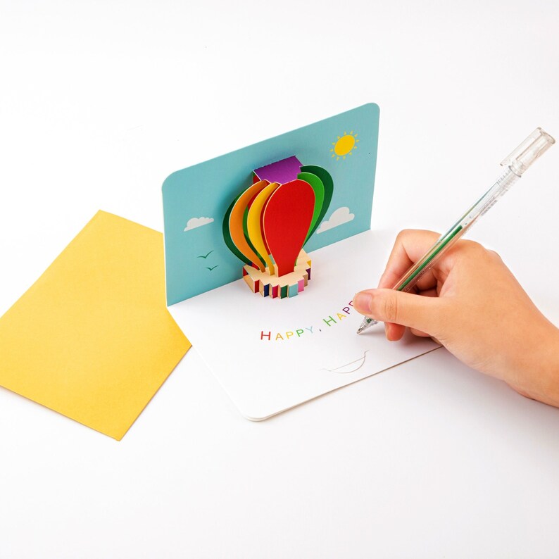 Flying Hot Air Balloon - Pop up Birthday Card With Envelope - Cute 3D ...