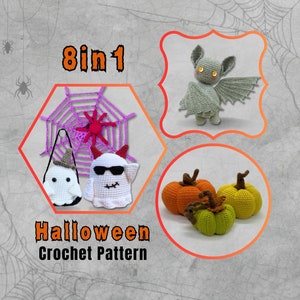 EASY Halloween Crochet Pattern: Bat, Pumpkins, Ghost and Spider, Halloween Amigurumi Patterns, English US Term, Car Ornament & Home Decor