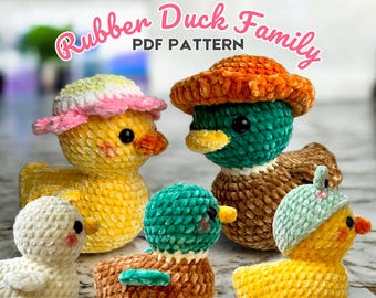 縫わないかぎ針編みのゴム製アヒルのパターン：4in1あみぐるみ
