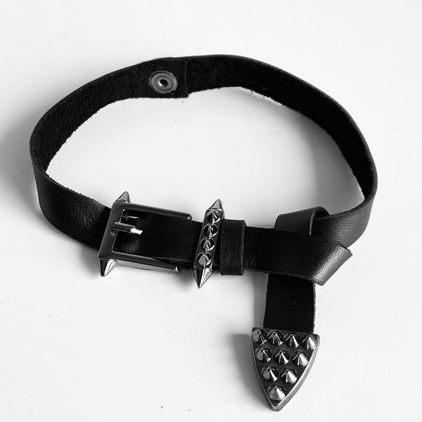 Punk Choker, Statement Necklace, Gothic Choker, Spiked Choker, Black Genuine Leather, Black Nickel Buckle, Gift For Women Men