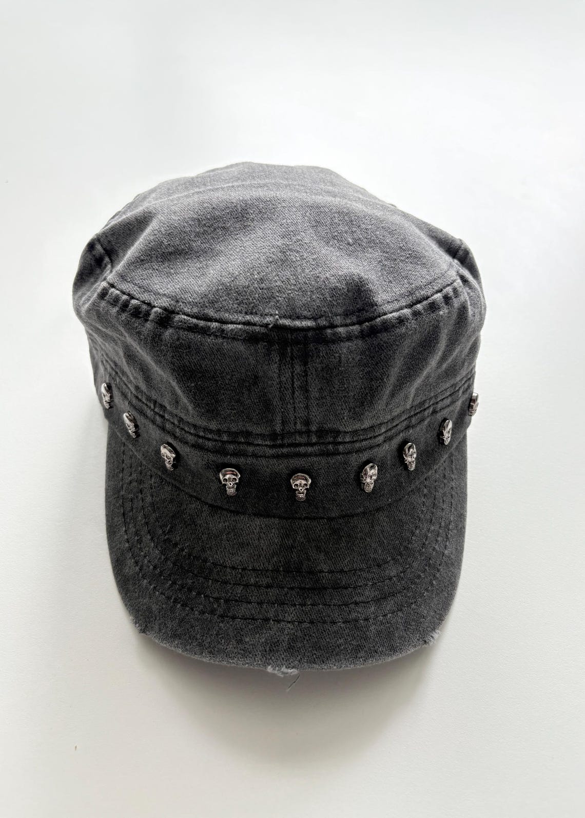 Pigment Dyed Cap, Washed Grey Skull Cap, Gothic Castro Hat, Rock Style ...