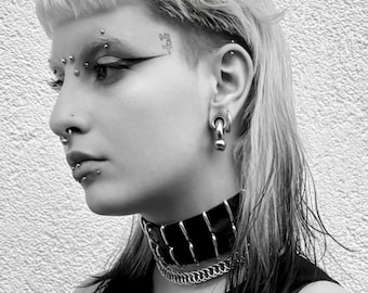 Handgefertigtes Upcycled Leder Statement Choker, Gothic Unisex Halskette