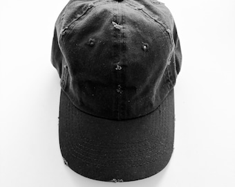 Rip Long Visor Cap, Rip Baseballkappe, Distressed Rip zerrissene gewaschene schwarze Baumwolle Baseballkappe, Unisex Geschenk für Frauen Männer