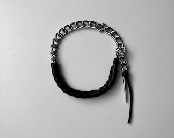 Punk-Halskette, Gothic-Halskette, Statement-Halskette, Choker-Kette, Schwarzes Echtleder, Geschenk für Damen und Herren