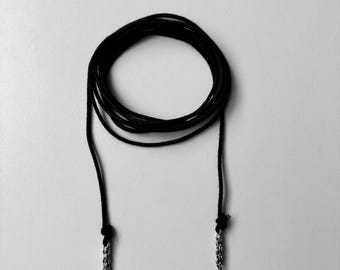 Boho-Bolo-Krawatte, Gothic-Halskette, extra lange Bolo-Krawatte, schwarze vegane Krawatte, gewebte Krawatte, Geschenk für Damen und Herren
