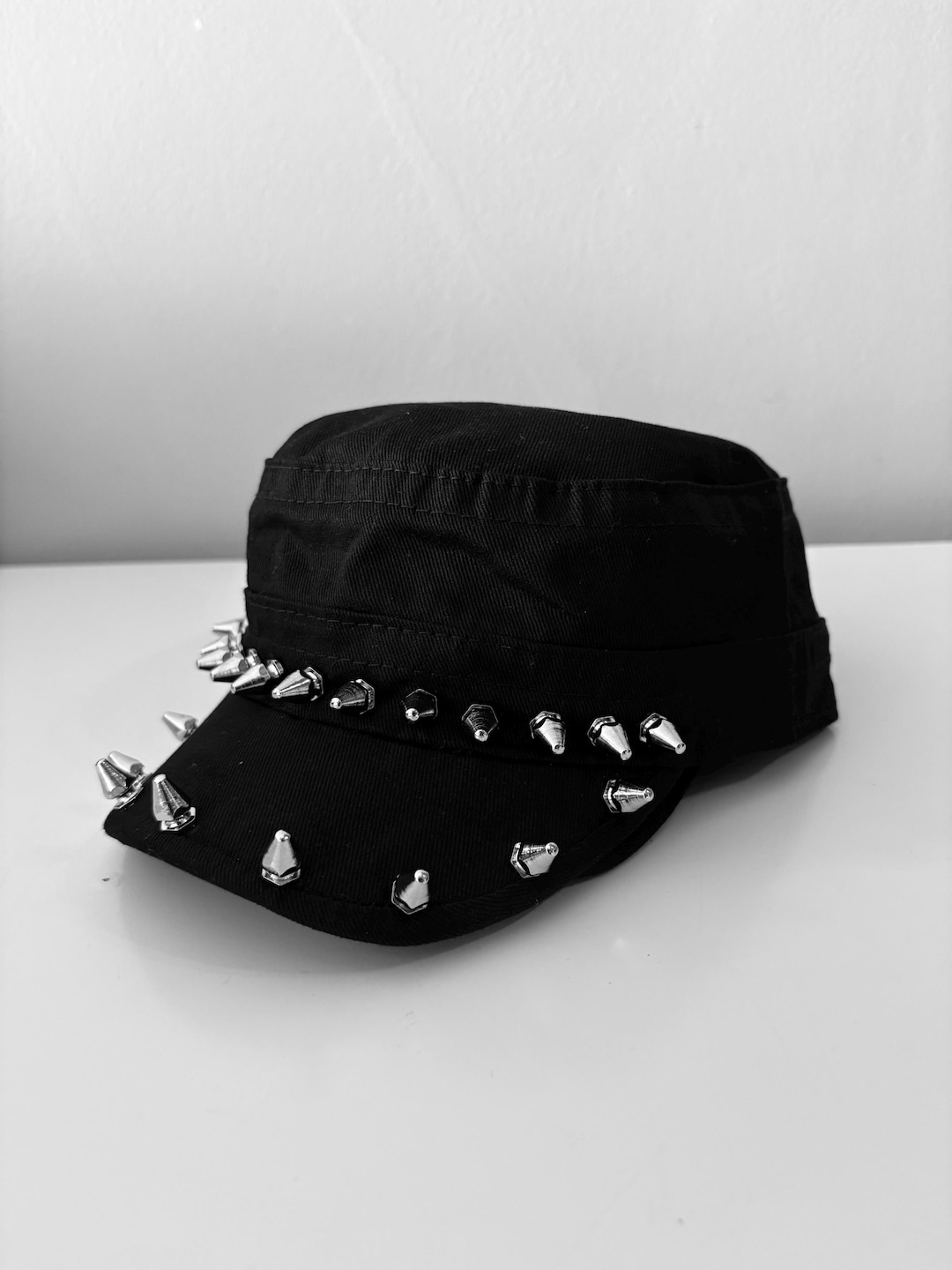 Punk Castro Hat, Metal Studded Cap, Gothic Castro Hat, Rock Style Hat ...