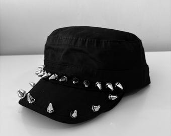 Punk-Castro-Hut, Nietenkappe, Gothic-Castro-Hut, Rock-Hut, Castro-Hut, Schwarzer Nietenhut, Kappe mit Stacheln