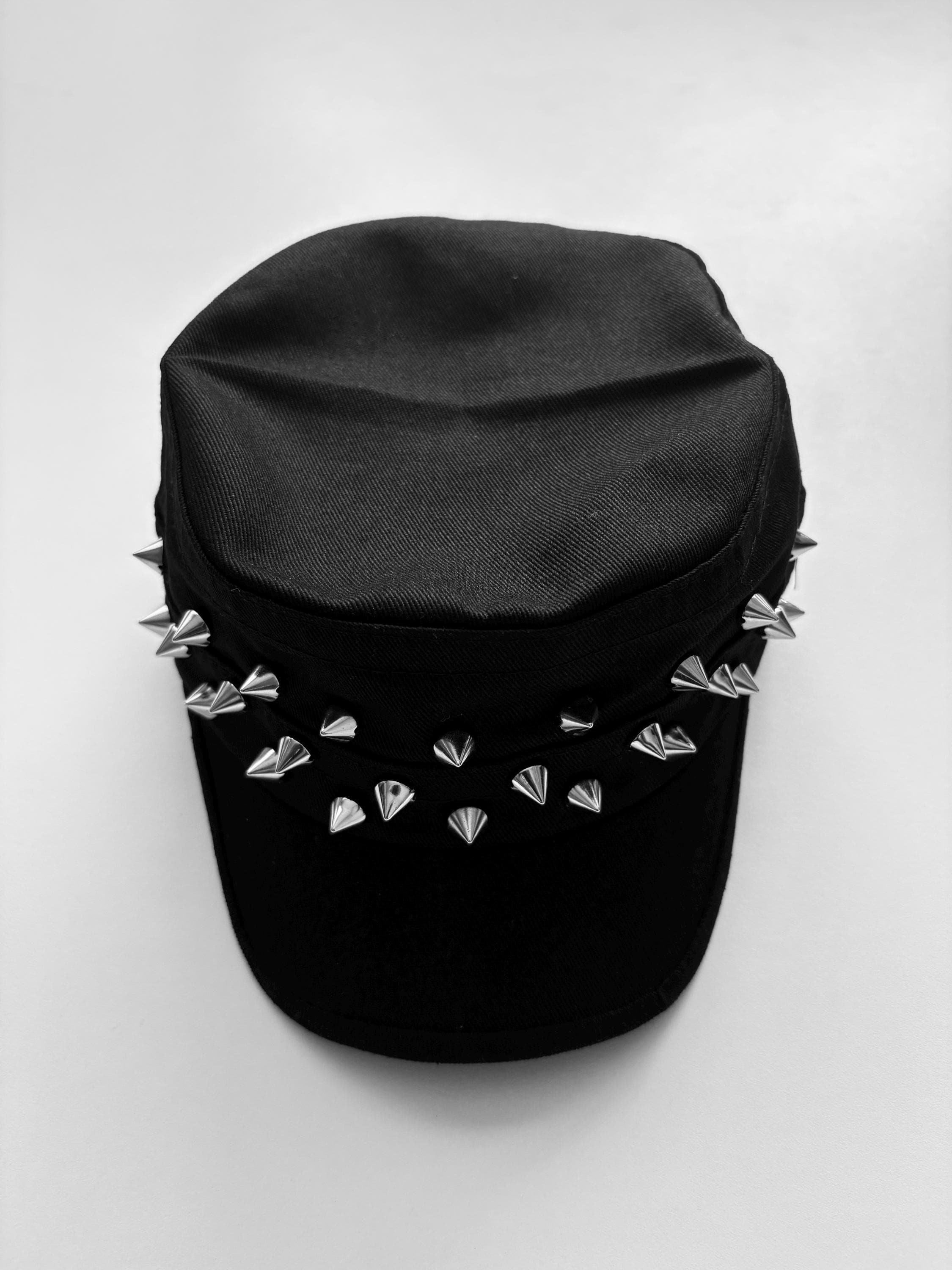 Punk Castro Hat, Plastic Studded Cap, Gothic Castro Hat, Rock