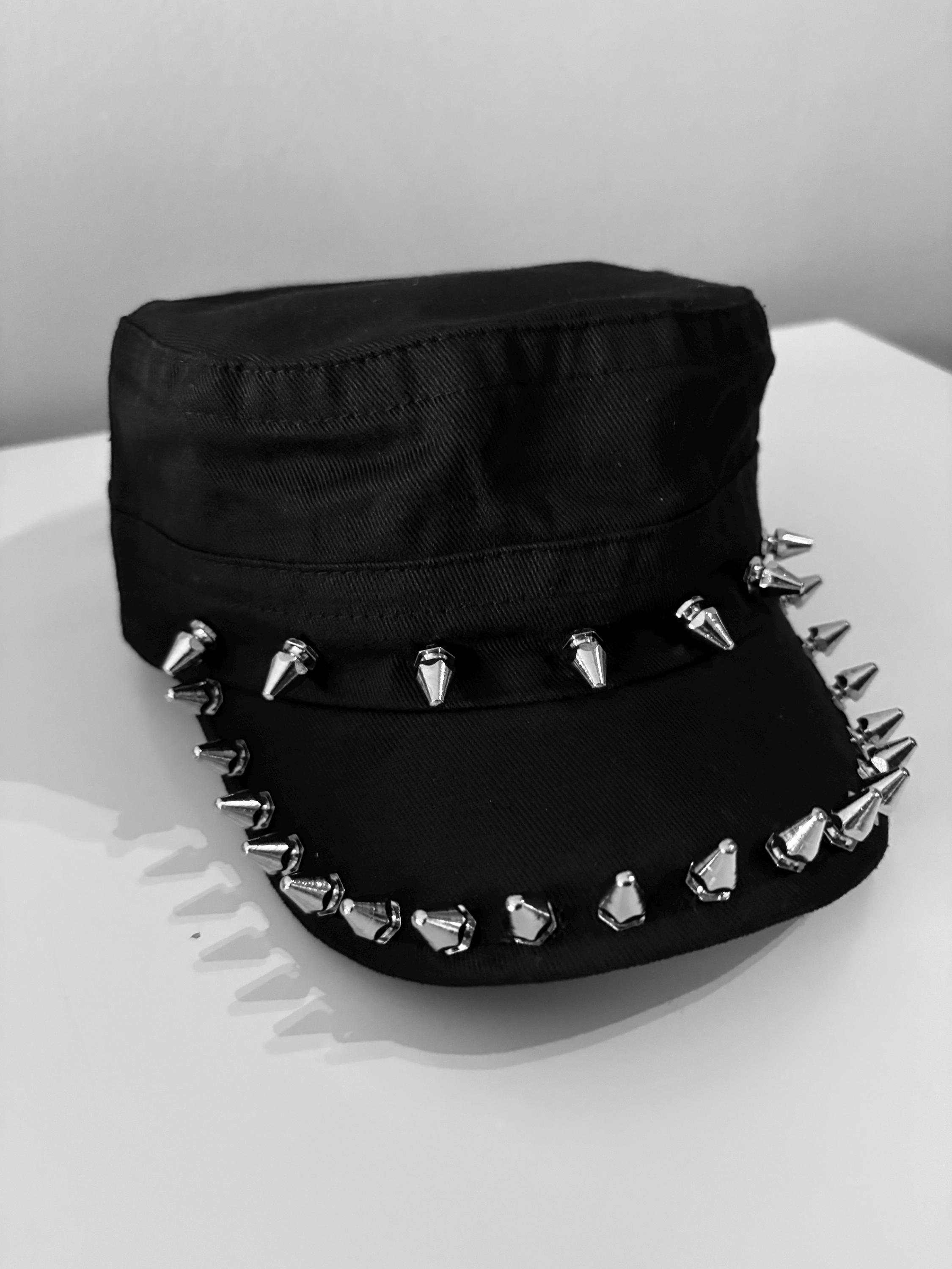 Punk Studded Castro Hat, Metal Spiked Cap, Gothic Rock Style Accessory ...
