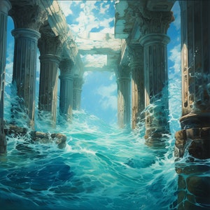 Decoración de arte de pared de agua del océano imprimible, impresión de arte digital, generado por IA, arte de pared, arte de IA, descarga digital, decoración del hogar, imprimible, arte de IA,