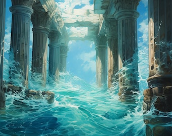 Decorazione artistica da parete con acqua oceanica stampabile, stampa artistica digitale, generato dall'intelligenza artificiale, arte della parete, arte AI, download digitale, decorazioni per la casa, stampabile, arte AI,