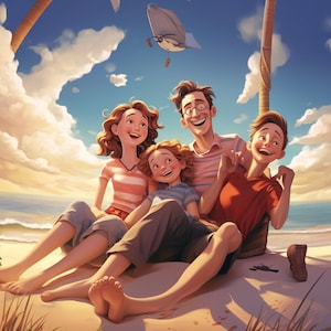 Famiglia simpatico cartone animato Wall Art Decor, stampa artistica digitale, generato dall'intelligenza artificiale, arte della parete, quadrato, arte AI, download digitale, decorazioni per la casa, stampabile, arte AI,