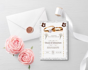 White Wedding Invitation Announcement, Minimalist Wedding Invite | Modern Wedding Invite,Wedding Invitation, editable  cards,modern invites.