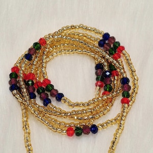 Gold Glass Waist Beads: African Belly Jewelry, Weight Loss