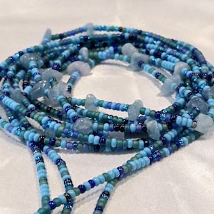 Aquamarine Waist Beads: Traditional African Tie-On Belly Jewelry