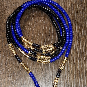 Blue Black & Gold Tie On Waist Beads: African Belly Jewelry