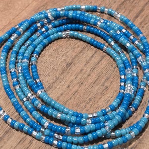 Blue Tie On Waist Beads: African Glass Seed Beads, Belly Jewelry