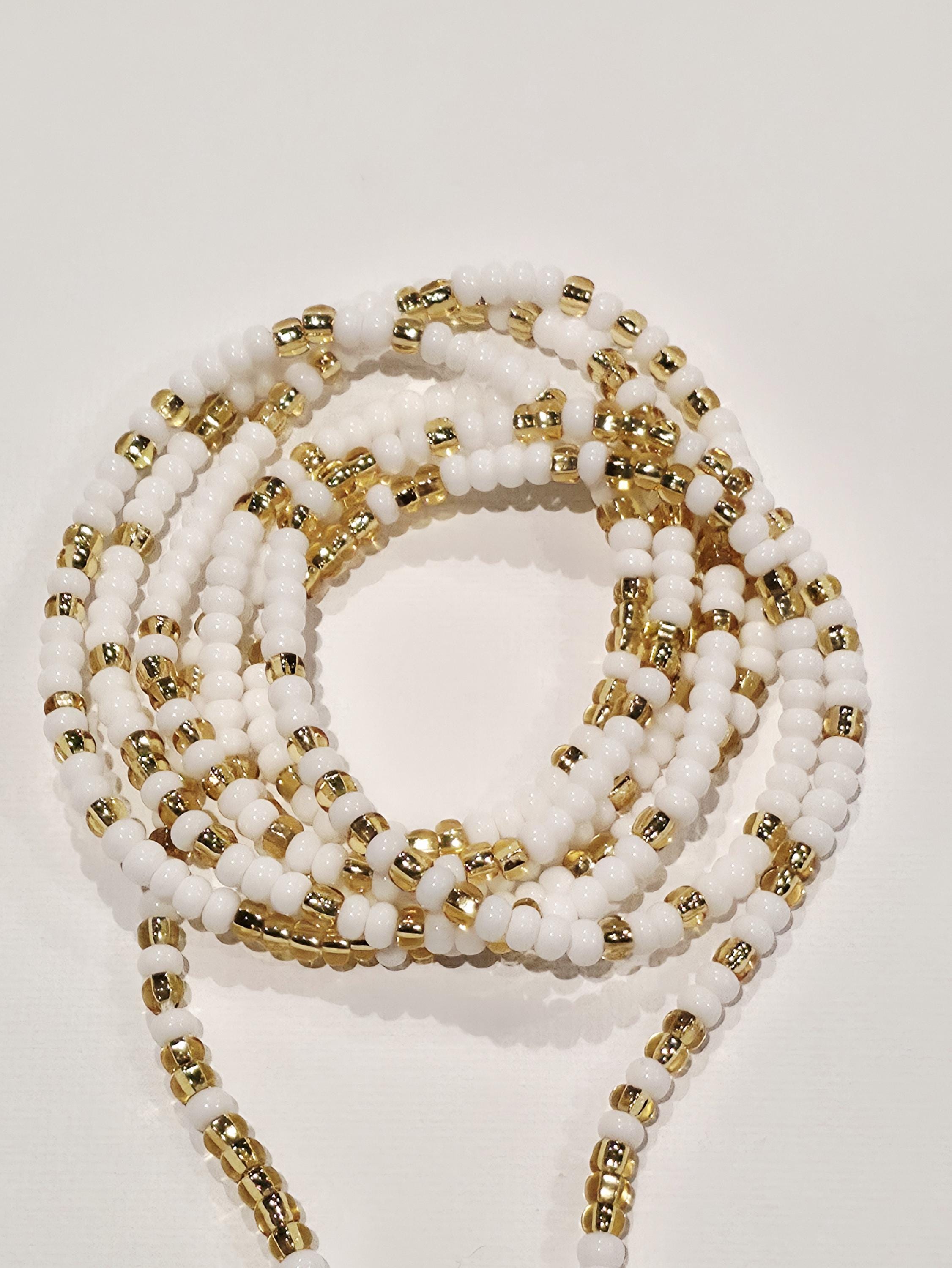 2 Belts Beaded African Waist Beads Yellow & White Glass Stones Seed Bead  Estate Amazon.com: Gold Waist Beads, 2 pcs Belly bead, African  main image 4