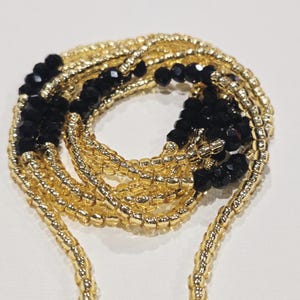Gold & Black African Waist Beads: Glass Seed Bead Belly Jewelry