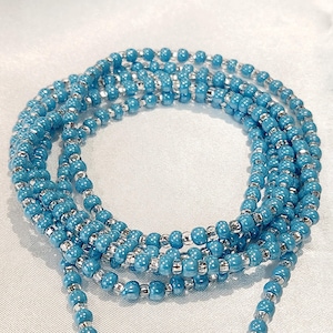 Tie On Waist Beads: Turquoise & Crystal Glass Seed Beads, Belly Jewelry