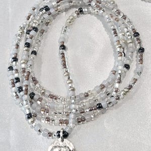 Elephant Charm Waist Beads: Grey Glass Seed Beads, African Belly Jewelry