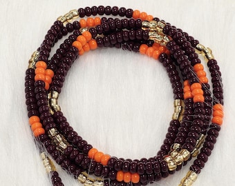 Orange & Brown Tie On Waist Beads: African Glass Seed Beads