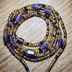 Amethyst Tie-On Waist Beads: African Glass Seed Bead Belly Jewelry