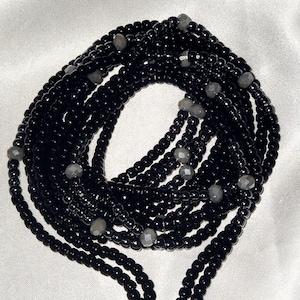 Black Tie On Waist Beads: African Belly Jewelry, Weight Loss