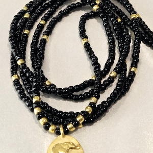 Elephant Charm Waist Beads: Black & Gold African Belly Jewelry