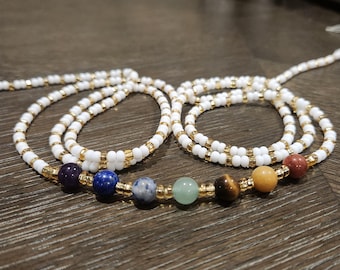 Chakra Waist Beads: African Tie-On Belly Jewelry with Gemstones