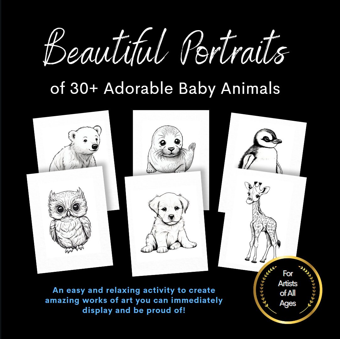 Cute Baby Animals Colouring Printable for Kids, Teens, and Adults, 30 ...