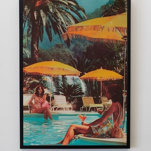Impresión de piscina vintage de los años 70, estilo retro, arte navideño, decoración del hogar, arte de pared, regalo de inauguración de la casa, descarga imprimible digital