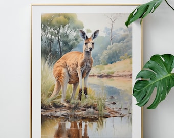 Kangaroo Watercolor Print, Australian Outback Animal Art (Digital Download)