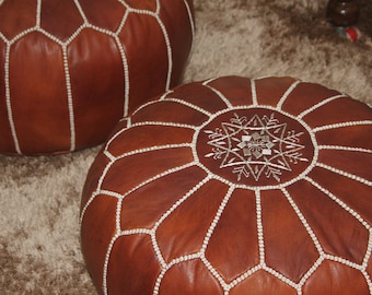 Luxurious Moroccan Leather Pouf: 100% Authentic, Handmade Pouf, Adds Elegance to any Room, Exceptional Mother's Day Gift