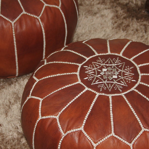 Pouf marocain luxueux en cuir : 100 % authentique, pouf fait main, ajoute de l'élégance à n'importe quelle pièce, cadeau exceptionnel pour la fête des mères