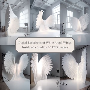 Digital Backdrops of Big White Angel Wings for Wedding and Maternity Portraits in a Studio Setting - 10 PNG Images - Instant Download