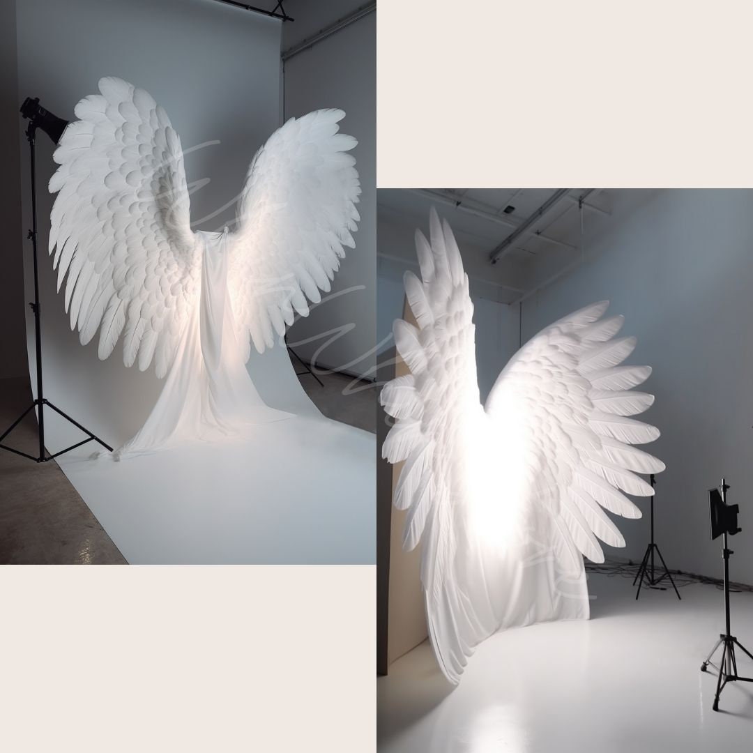 Digital Backdrops of Big White Angel Wings for Wedding and Maternity ...