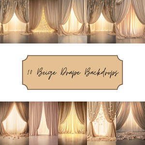 Digital Backdrops of Beautiful Gala Rooms with Beige Colored Drapes for Bridal and Maternity Shots - 10 PNG Backdrop Images