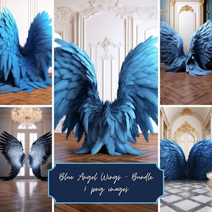 Digital Backdrops of Big Blue Angel Wings Inside of a Palace - 5 PNG Images - Instant Download
