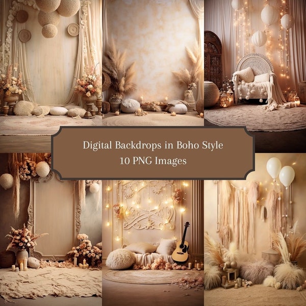 Digital Backdrops in Boho Style. Made for Bridal and Maternity Portrait Shots - 10 PNG Images - Instant Download