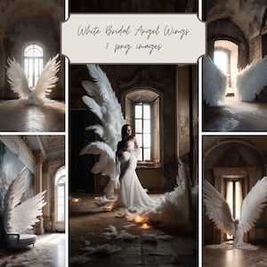 Digital Backdrops with Large White Angel Wings for Wedding, Bridal, and Maternity Inside of a Palace - 5 PNG Images - Instant Download