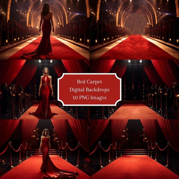 Digital Backdrops with a Red Carpet for Elegant and Charming Portrait Shots  - 10 PNG Images - Instant Download