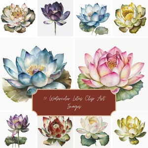 Watercolor Floral Lotus Clip Art - Lotus Flower - For Commercial Use - 10 PNG Images - Instant Download