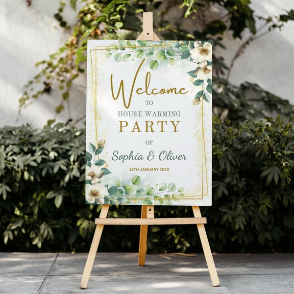 Editable Housewarming Party Welcome Sign Template, Greenery Housewarming Welcome Board Template, New House Party Sign, Edit in Canva  HWS001