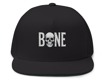 Embroidered Skull Flat Bill Cap, Edgy Cotton Twill Hat