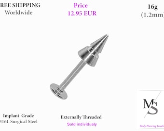 16g, Labret barbell, Lip piercing, barbell, 1.2mm, spike, earring, cartilage, medusa, tragus, helix, antihelix, lips, Body piercing jewelry