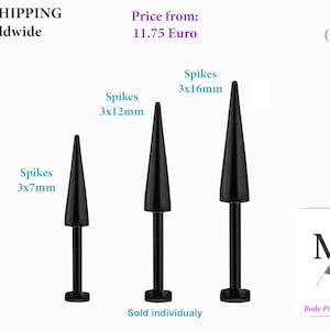 Labret barbell, 16g Lip piercing, snake bites,1.2mm, long spikes, earring, cartilage, medusa, tragus, helix, antihelix, lips, Body jewelry