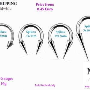 Septum, Horseshoe Circular barbell with Very Long spikes.16g & 14g, 1.6mm, 1.2mm.spikes, conch, rook, anti helix, helix, ear, nose