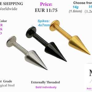 Labret Barbell, 14g & 16g Lippenpiercing, Schlangenbisse,1.2mm, lange Spikes, Ohrring, Knorpel, Medusa, Tragus, Helix, Antihelix, Körperschmuck