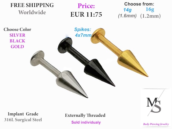 Labret Barbell, 14g 16g Lip Piercing, Snake Long